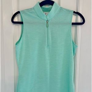 Mint green, collared, athletic top with zipper